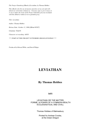 Couverture de Hobbes - Léviathan (texte anglais)